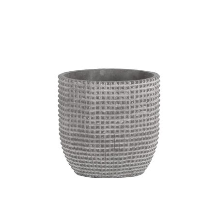 URBAN TRENDS COLLECTION Cement Round Pot with Engraved Square Lattice Tapered Bottom Natural  Light Gray Medium 53824